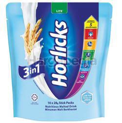 Horlicks 3in1 Malt Powder Lite 10x28gm Horlicks 3in1 Malt Powder Lite 10x28gm