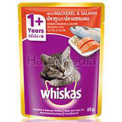 Whiskas 1+ Pouch Cat Food Mackerel & Salmon 85gm Whiskas 1+ Pouch Cat Food Mackerel & Salmon 85gm