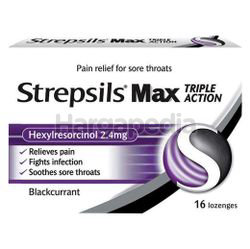 Strepsils Max Triple Action Blackcurrant Lozenge 16s Strepsils Max Triple Action Blackcurrant Lozenge 16s