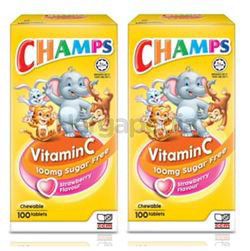Champs C 100mg Sugar Free Strawberry 2x100s Champs C 100mg Sugar Free Strawberry 2x100s