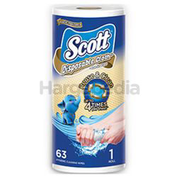 Scott Disposable Cloth-Like Wipes 63pc 1s Scott Disposable Cloth-Like Wipes 63pc 1s