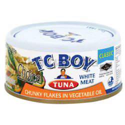TC Boy Tuna White Meat Chunky Flakes in Vegetable Oil 150gm TC Boy Tuna White Meat Chunky Flakes in Vegetable Oil 150gm