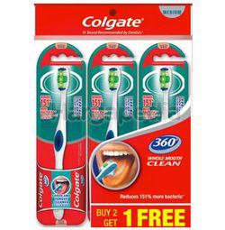 Colgate 360 Degree Whole Mouth Clean Medium Toothbrush 2s+1s Colgate 360 Degree Whole Mouth Clean Medium Toothbrush 2s+1s