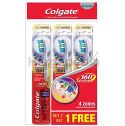 Colgate 360 Advanced Medium Toothbrush 2s+1s Colgate 360 Advanced Medium Toothbrush 2s+1s