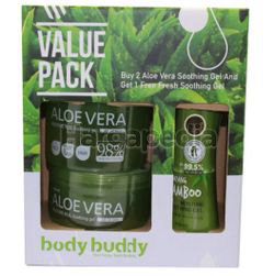 Body Buddy Aloevera Moisture Real Soothing Gel 2x500ml + Carrot Soothing Gel 250ml Body Buddy Aloevera Moisture Real Soothing Gel 2x500ml + Carrot Soothing Gel 250ml