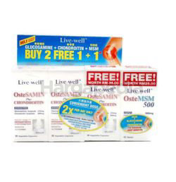 Live-Well Ostesamin Plus Chondroitin 2x30s + 30s + OsteMSM 500 45s Live-Well Ostesamin Plus Chondroitin 2x30s + 30s + OsteMSM 500 45s