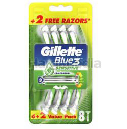 Gillette Blue 3 Sensitive Disposable Razor 6s+2s Gillette Blue 3 Sensitive Disposable Razor 6s+2s