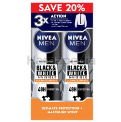 Nivea Men Black & White Invisible Ultimate Impact Deodorant Spray 2x150ml Nivea Men Black & White Invisible Ultimate Impact Deodorant Spray 2x150ml