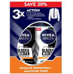 Nivea Men Black & White Invisible Ultimate Impact Deodorant Roll On 2x50ml Nivea Men Black & White Invisible Ultimate Impact Deodorant Roll On 2x50ml